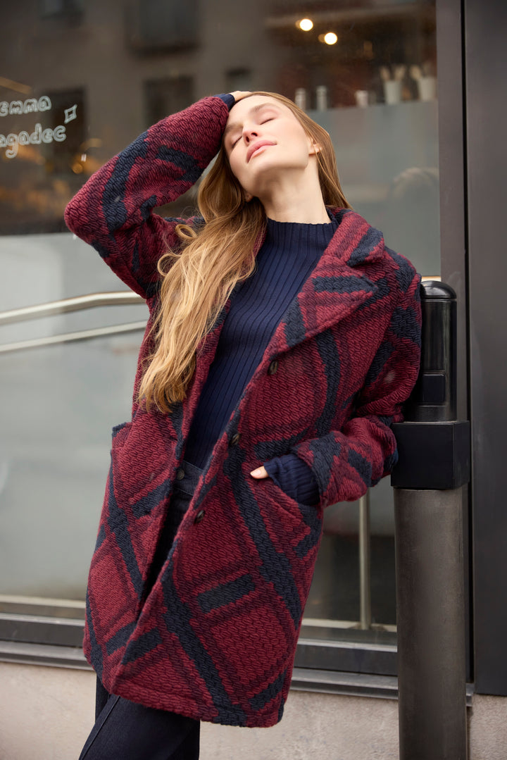 Boucle Button Front Long Jacket with Front Pockets