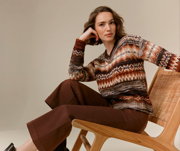 Long Sleeve V-Neck Space Dye Sweater