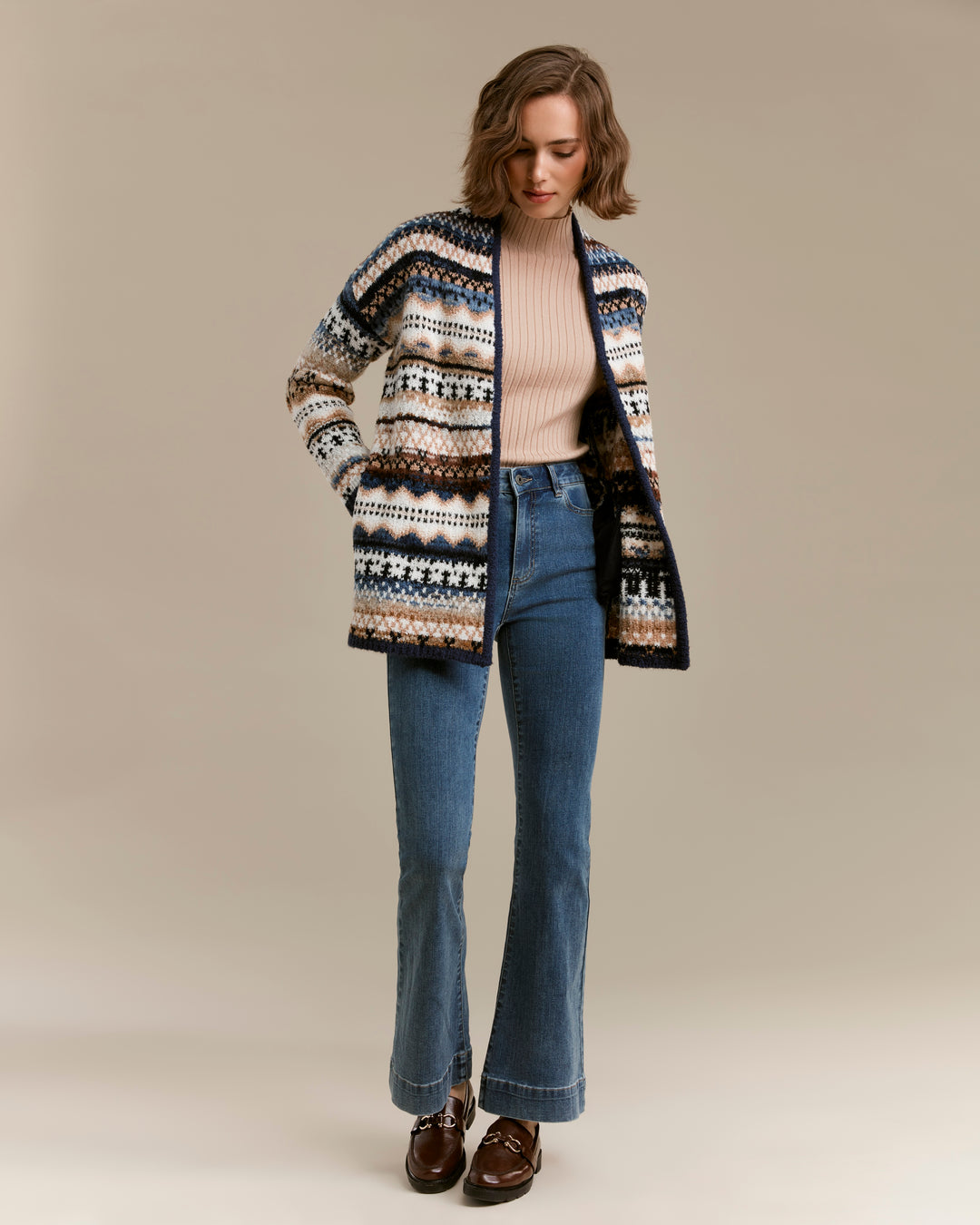 Long Jacquard Cardigan With Side Pockets