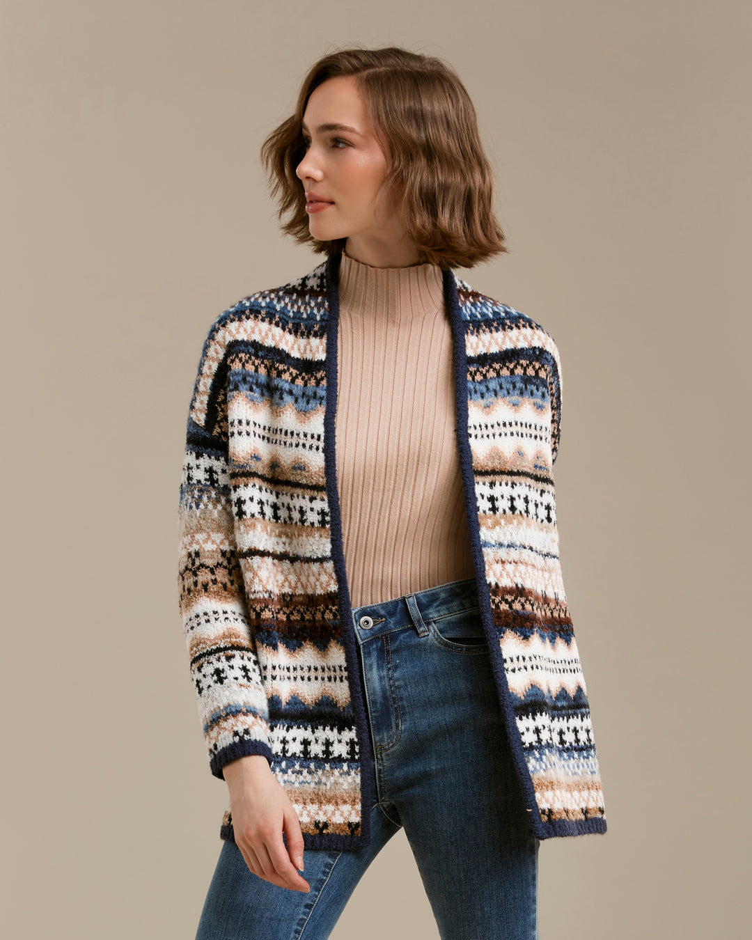 Long Jacquard Cardigan With Side Pockets