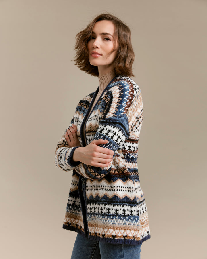 Long Jacquard Cardigan With Side Pockets