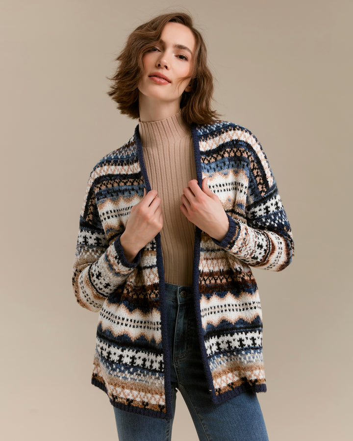 Long Jacquard Cardigan With Side Pockets