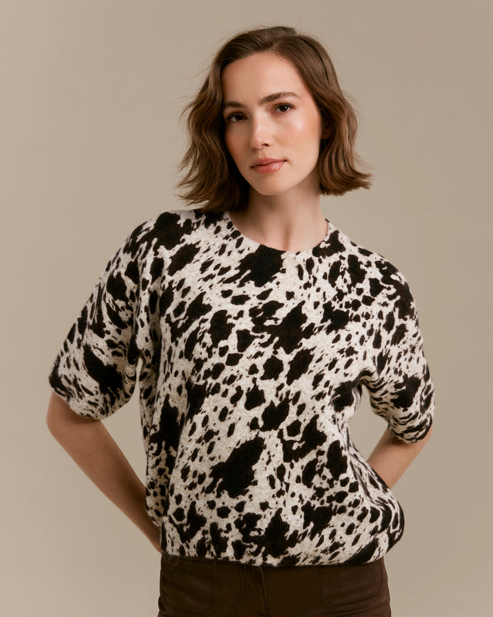 Elbow Sleeve Balloon Shape Printed Sweater