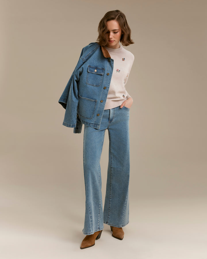 Denim Barn Jacket with Contrast Corduroy Collar