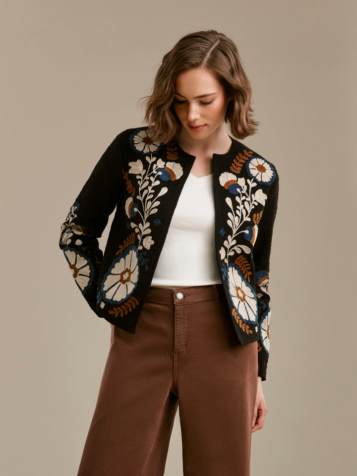 Edge to Edge Embroidered Cotton Basketweave Jacket