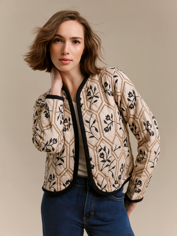 Embroidered Puffer With  Edge Binding