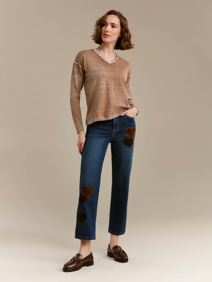 Straight Leg Pants With Corduroy and Leopard Heart Patches