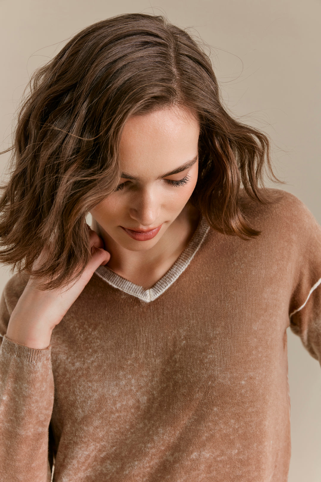 Long Sleeve Drop Shoulder V Neck Sweater