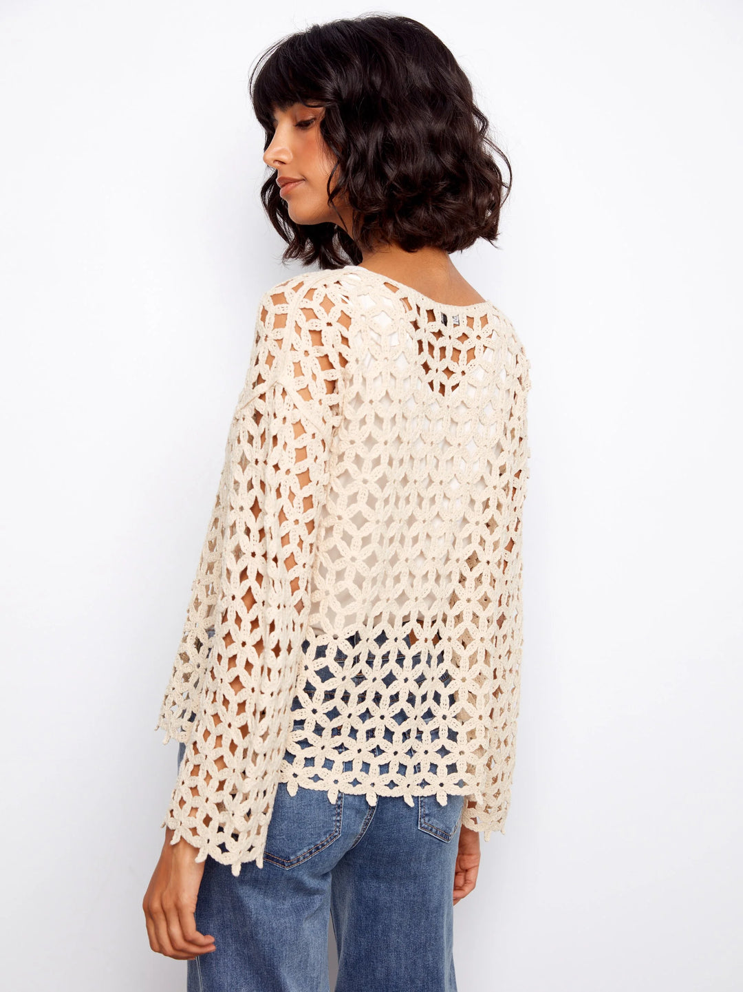 3/4 Sleeve Crochet Flower Blouse