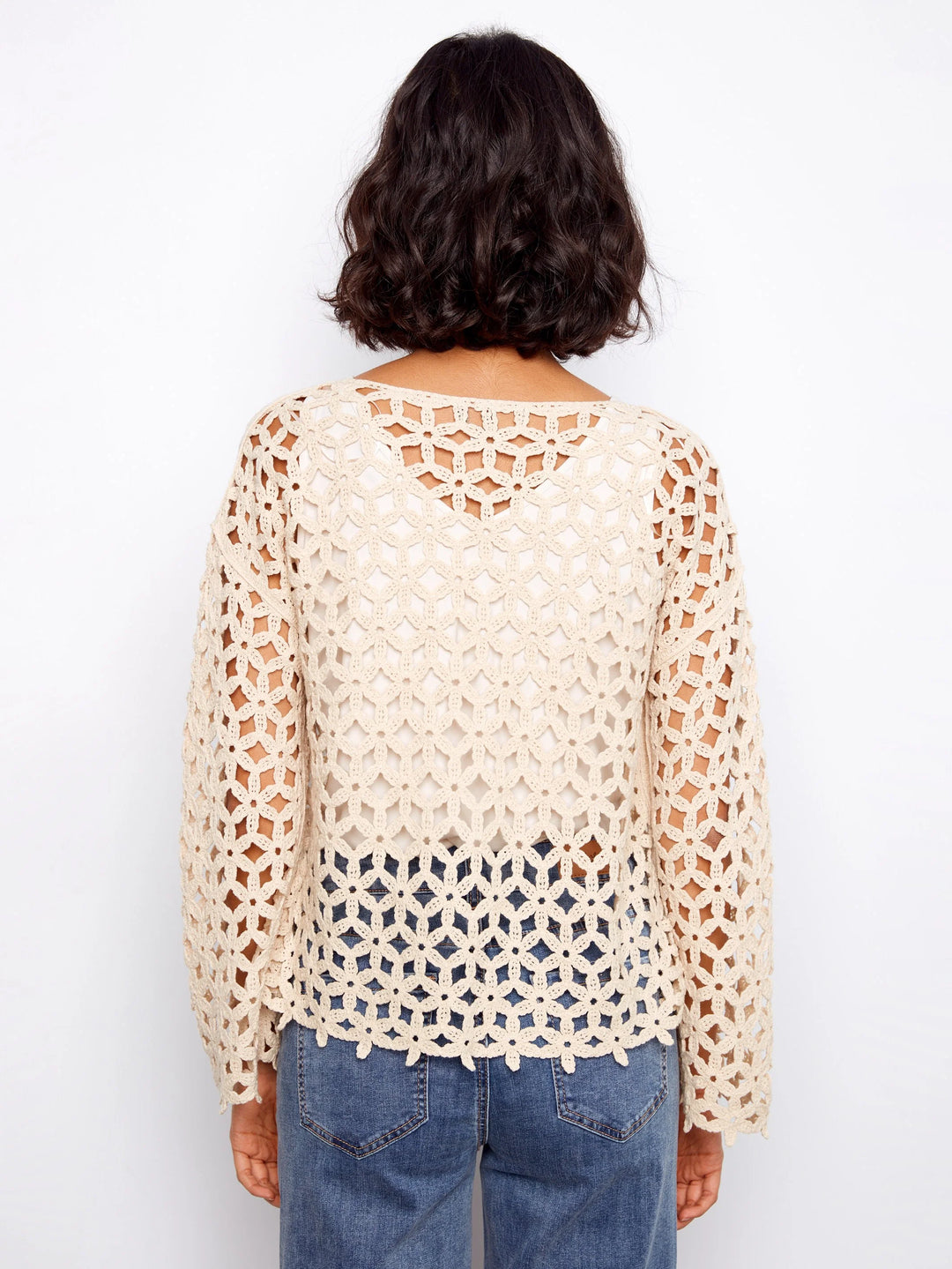 3/4 Sleeve Crochet Flower Blouse