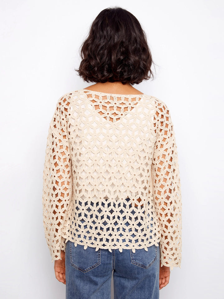 3/4 Sleeve Crochet Flower Blouse
