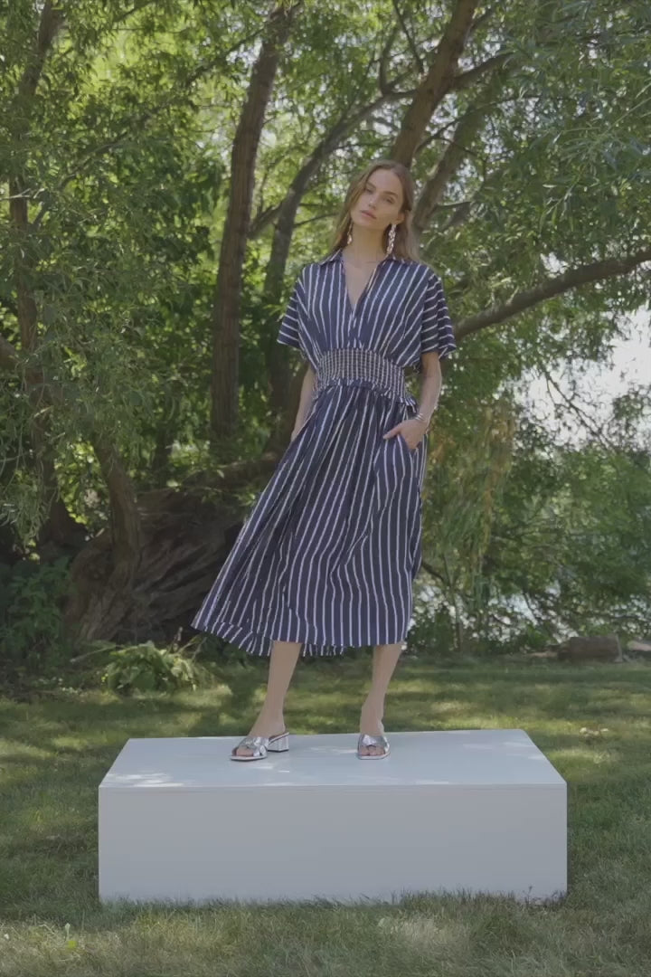 Flowy Poplin Stripe Print Fit And Flare Dress 262912