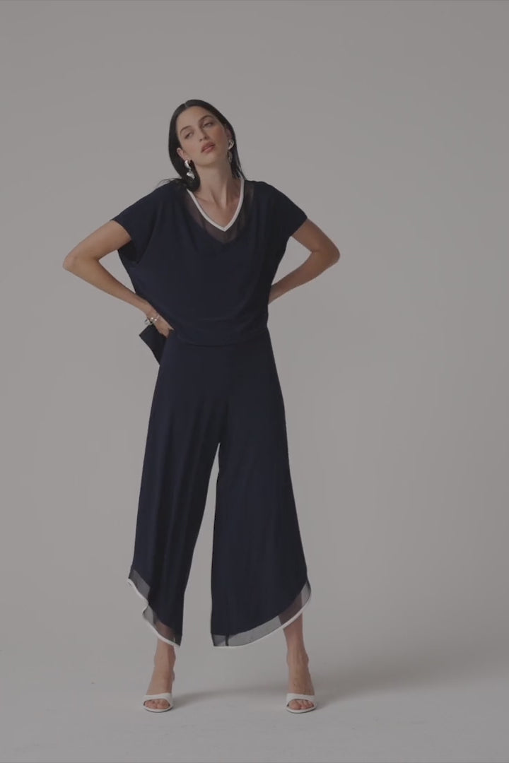 Silky Knit Color Block Wide Leg Culotte Jumpsuit 261012