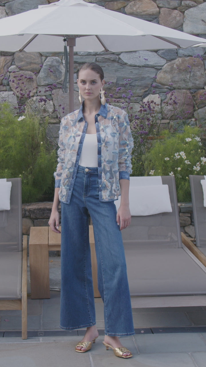 Floral Overlay Blouse with Contrast Cuffs 266527