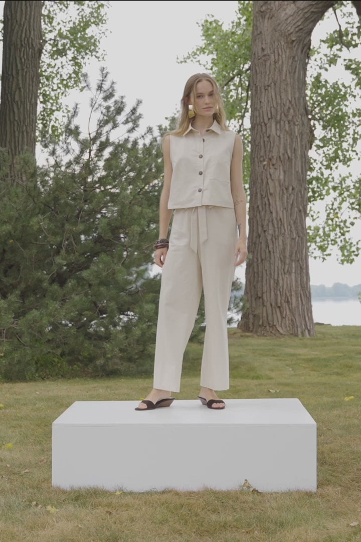 Linen Woven Pull-On Wide Leg Pants 262040