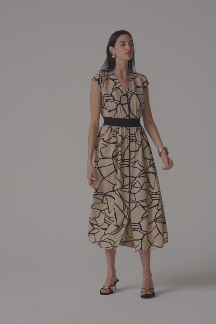 Seersucker Abstract Print Fit and Flare Dress 261163