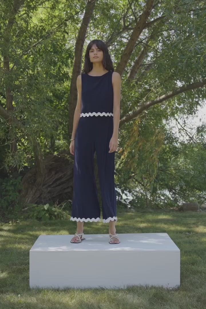 Silky Knit Culotte Jumpsuit With Contrast Trim 262144